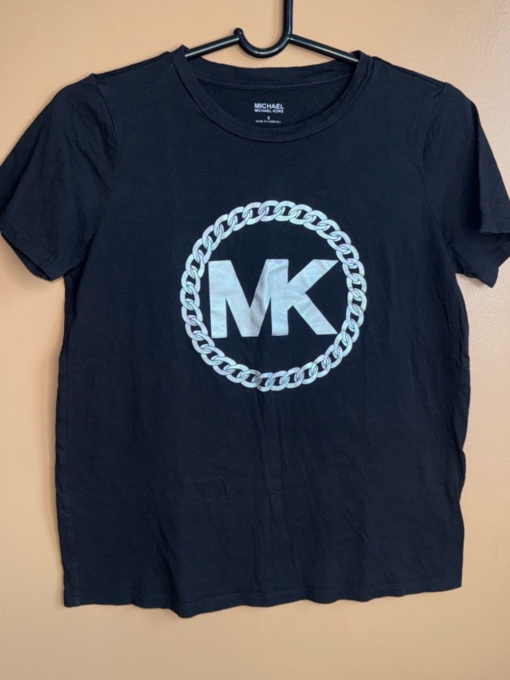 Michael Kors Black Tee with Silver MK Chain Logo